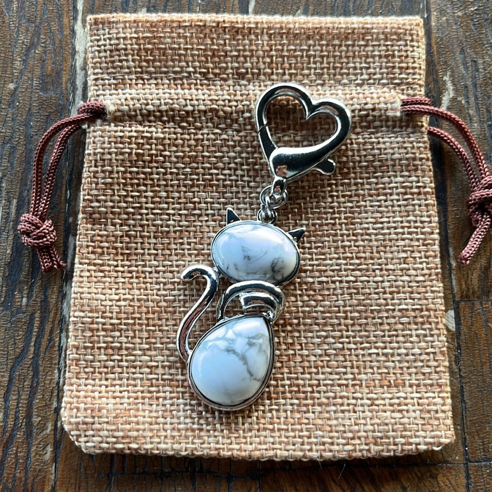 Howlite Cat Bag Charm Kitty Cat Jewelry Crystal Cat Pendant Howlite Pendant